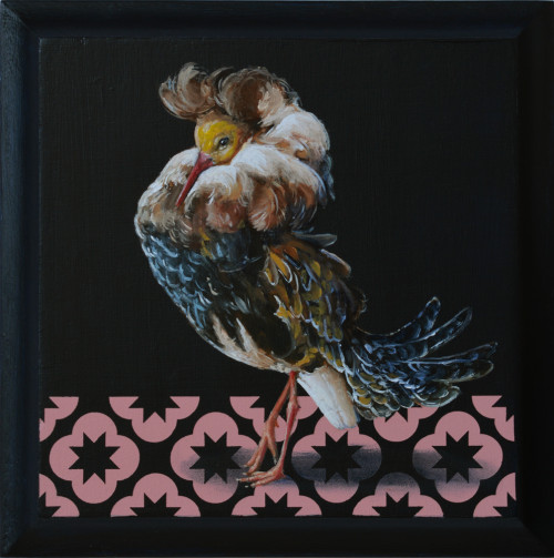 Courting Bird 14×14cm-oil and acrylic on wood panel-2016