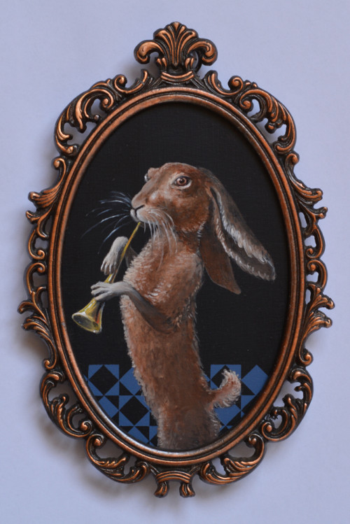 Musician Hare-12x8cm-oil and acrylic on plywood-2016